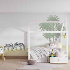 African zebra wallpaper transforming playroom into peaceful savanna landscape for kids
