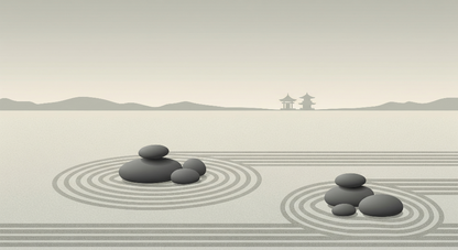 Kids-Mundo zen garden wall mural flat artwork showing raked sand circles and stones in beige and grey