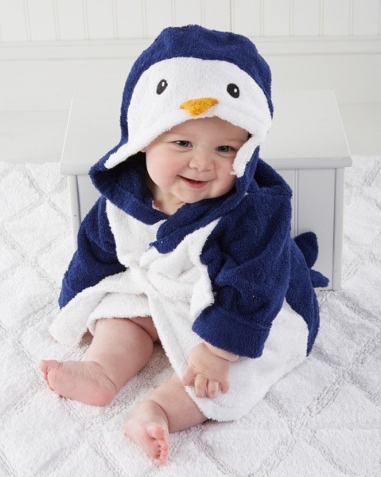 Navy Blue Baby Bathrobe | Soft Cotton with Penguin Design