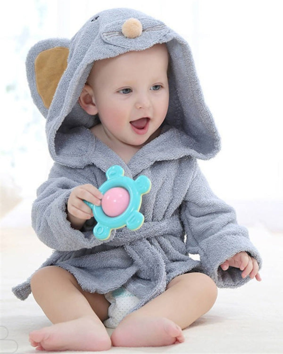 Gray Cotton Baby Bathrobe | Soft, Absorbent, Adorable Design