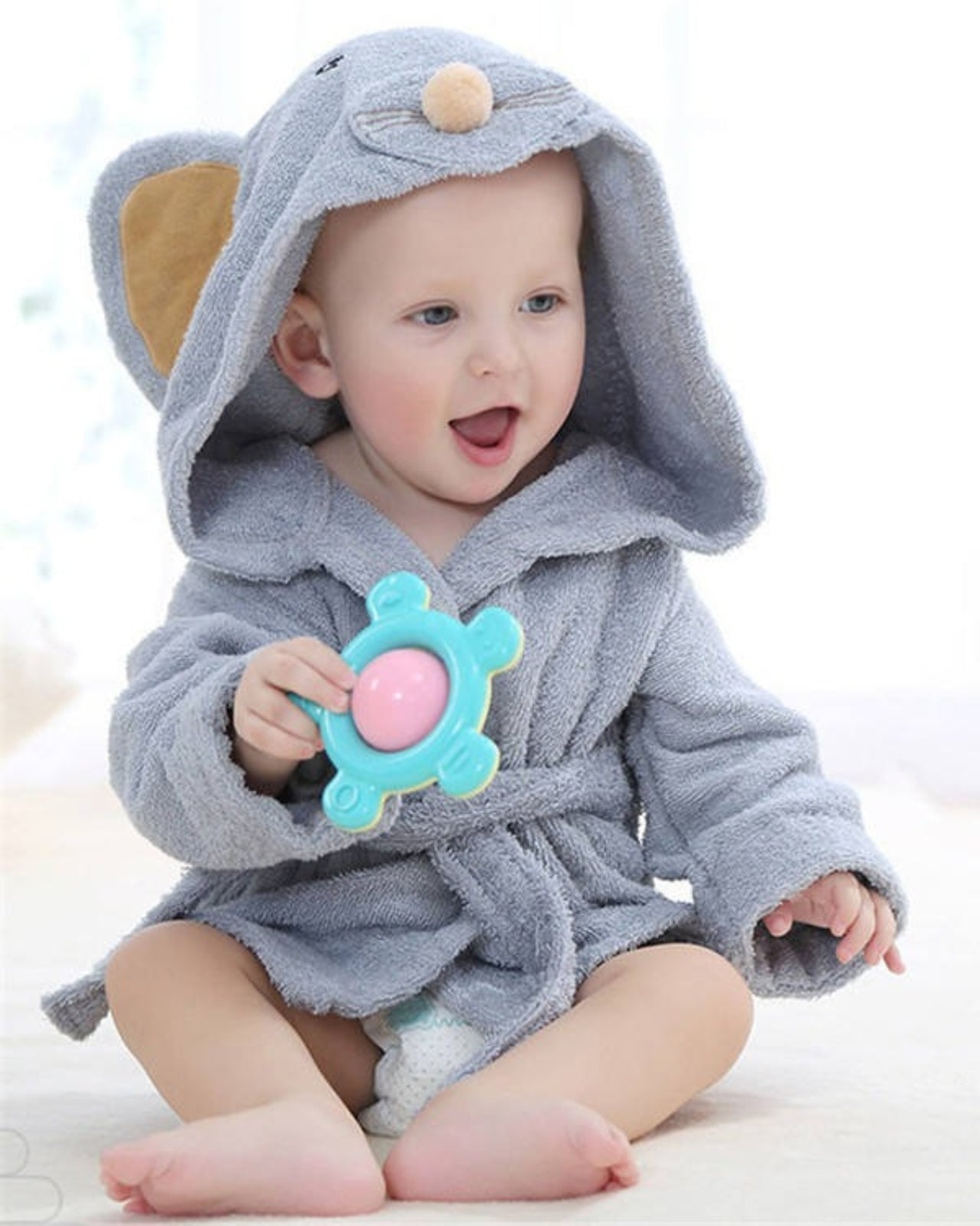 Gray Cotton Baby Bathrobe | Soft, Absorbent, Adorable Design