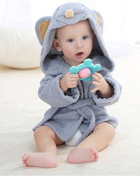 Gray Cotton Baby Bathrobe | Soft, Absorbent, Adorable Design
