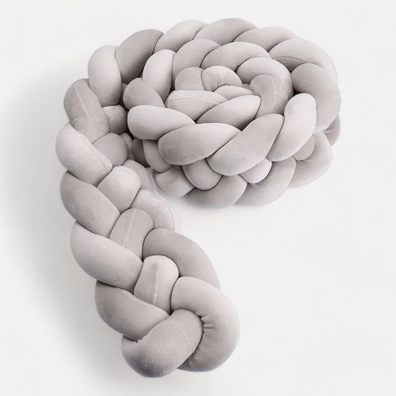Gray Braided Bed Bumper | Soft Cotton Safety Barrier