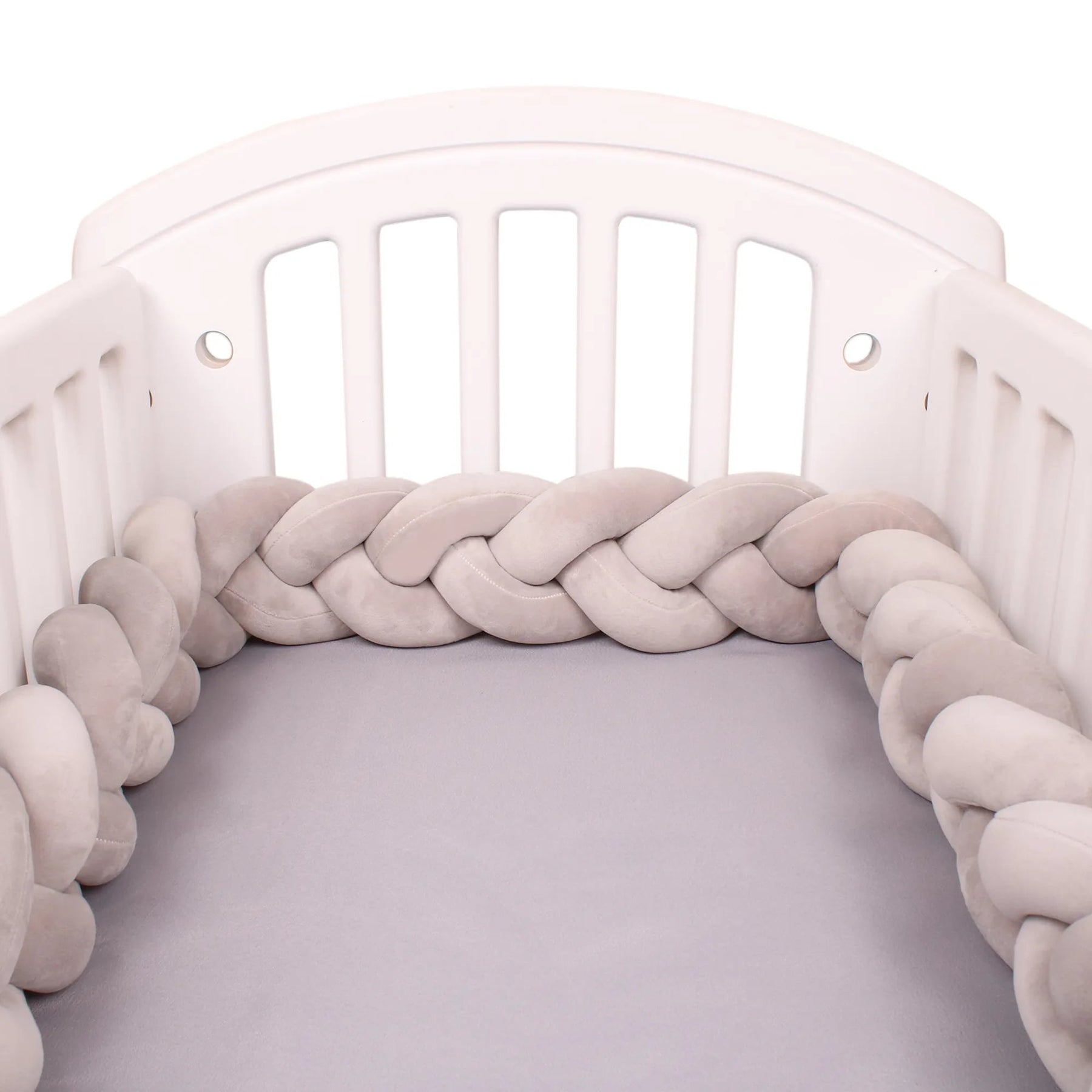 Gray Braided Bed Bumper | Soft Cotton Safety Barrier