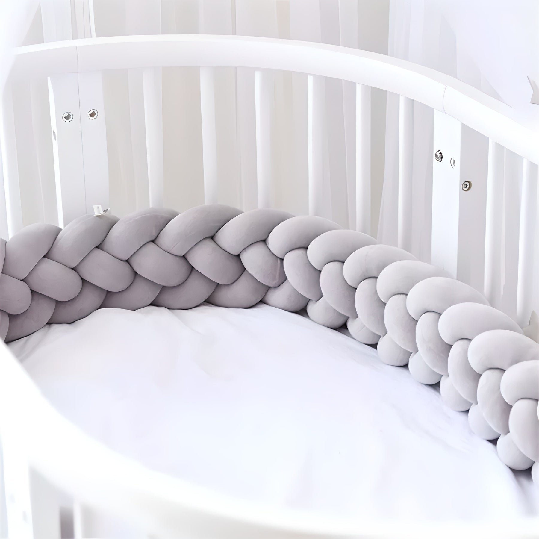 Gray Braided Bed Bumper | Soft Cotton Safety Barrier