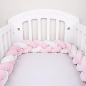 Braided Baby Bed Bumper | Soft Cotton Pink and White Design