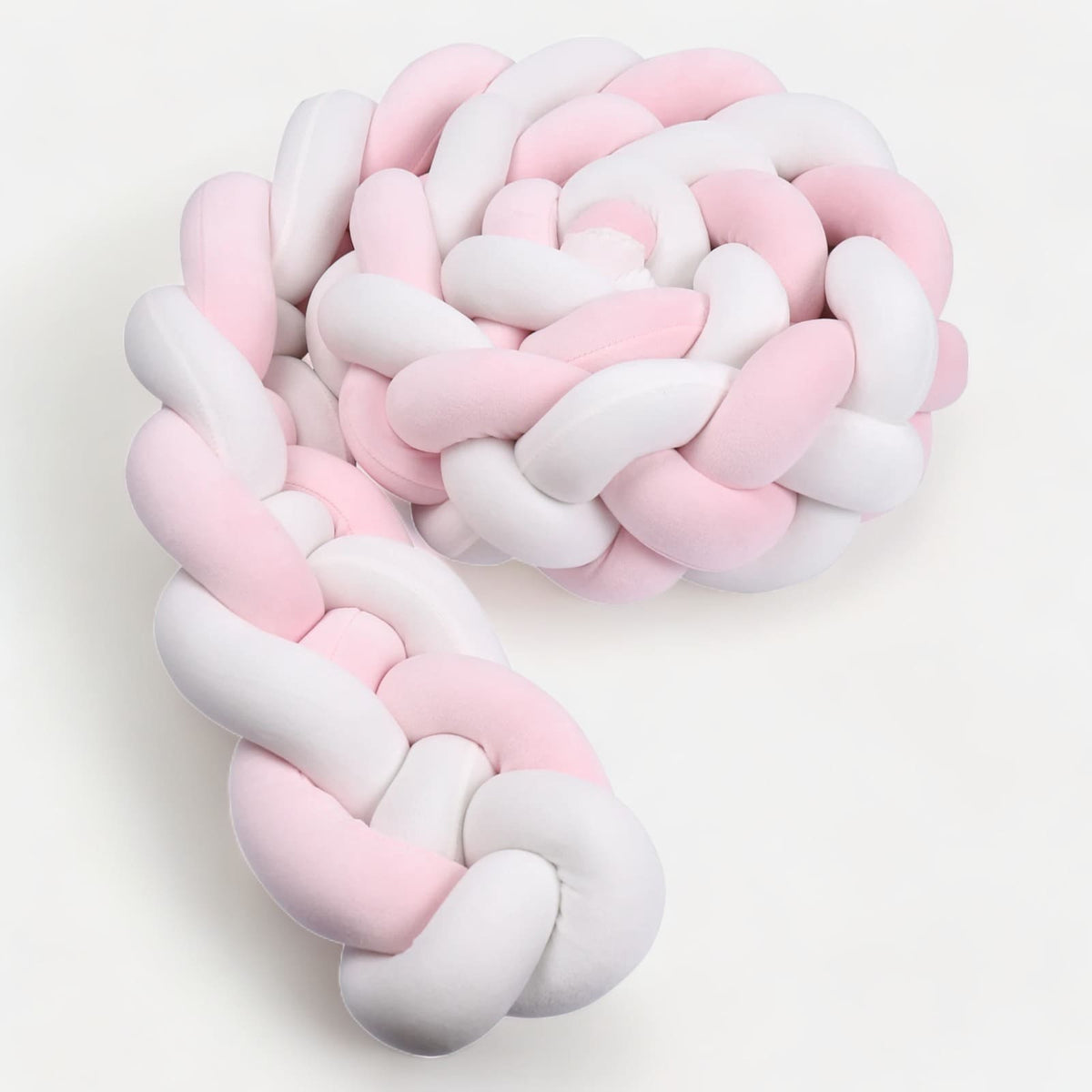Braided Baby Bed Bumper | Soft Cotton Pink and White Design