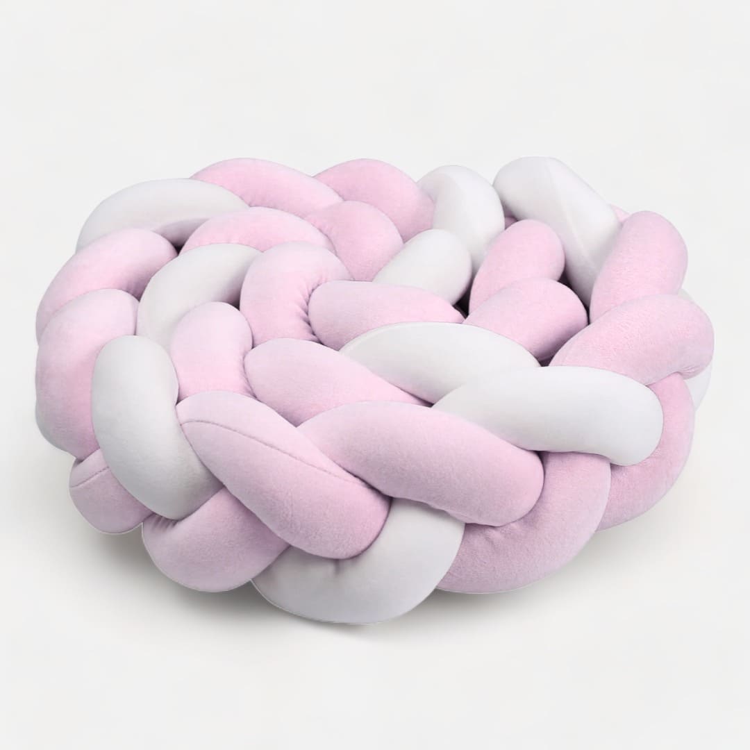 Braided Baby Bed Bumper | Soft Cotton Pink and White Design