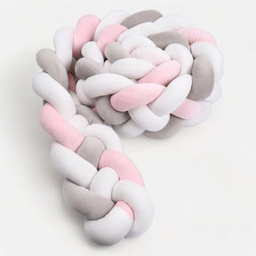 Braided Crib Bumper | Soft Gray Pink White Design