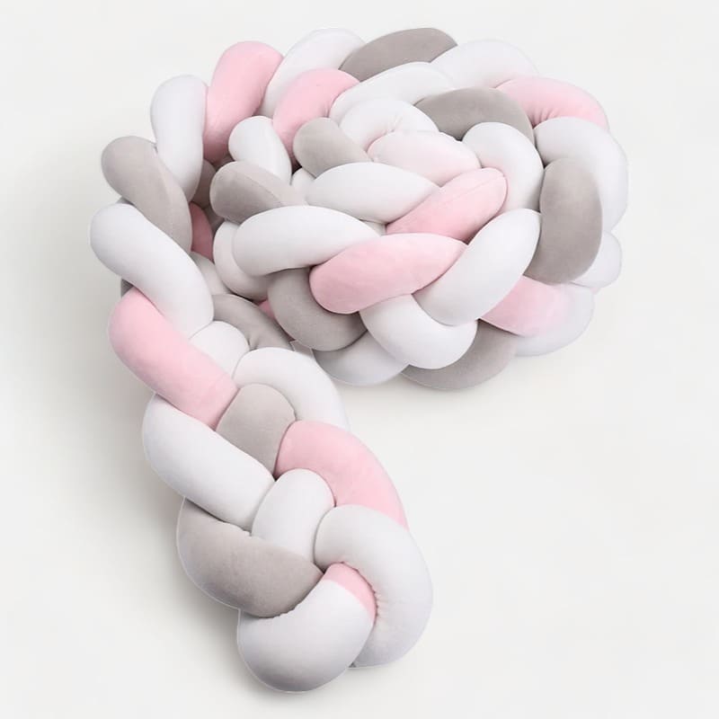 Braided Crib Bumper | Soft Gray Pink White Design