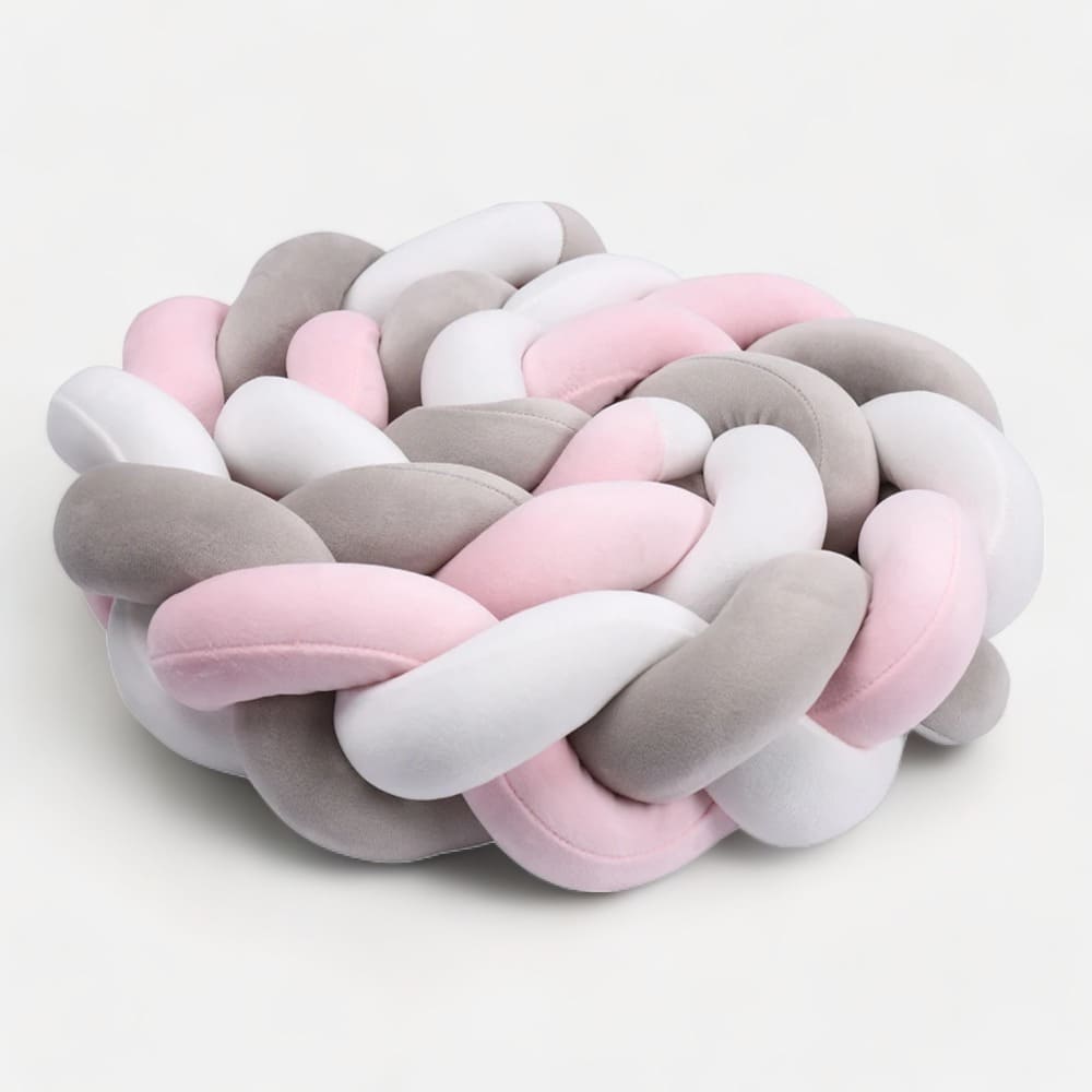 Braided Crib Bumper | Soft Gray Pink White Design