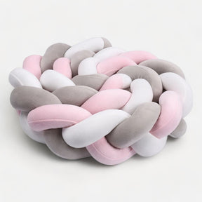 Braided Crib Bumper | Soft Gray Pink White Design