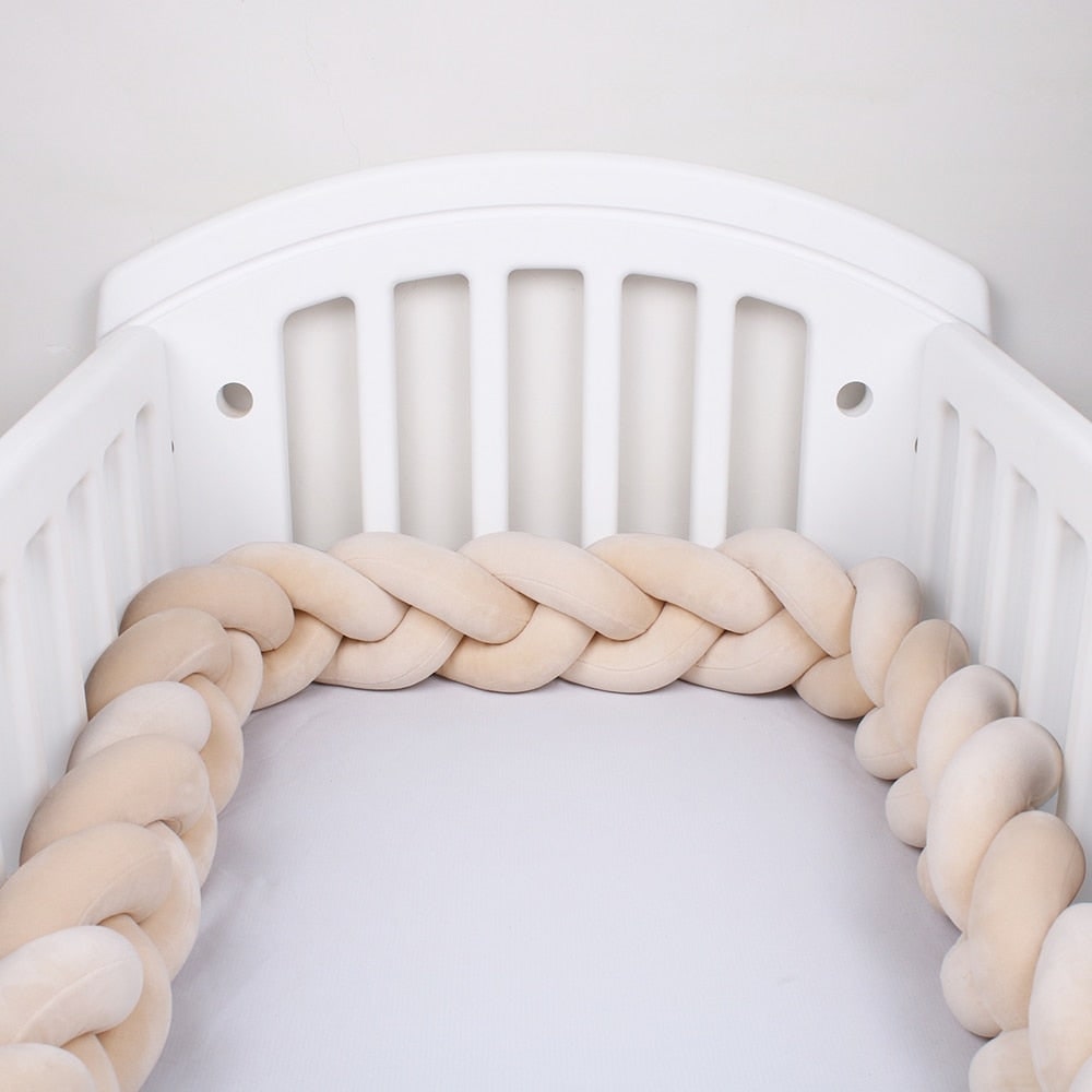 Beige Braided Baby Bed Bumper | Soft Cotton Safety and Style