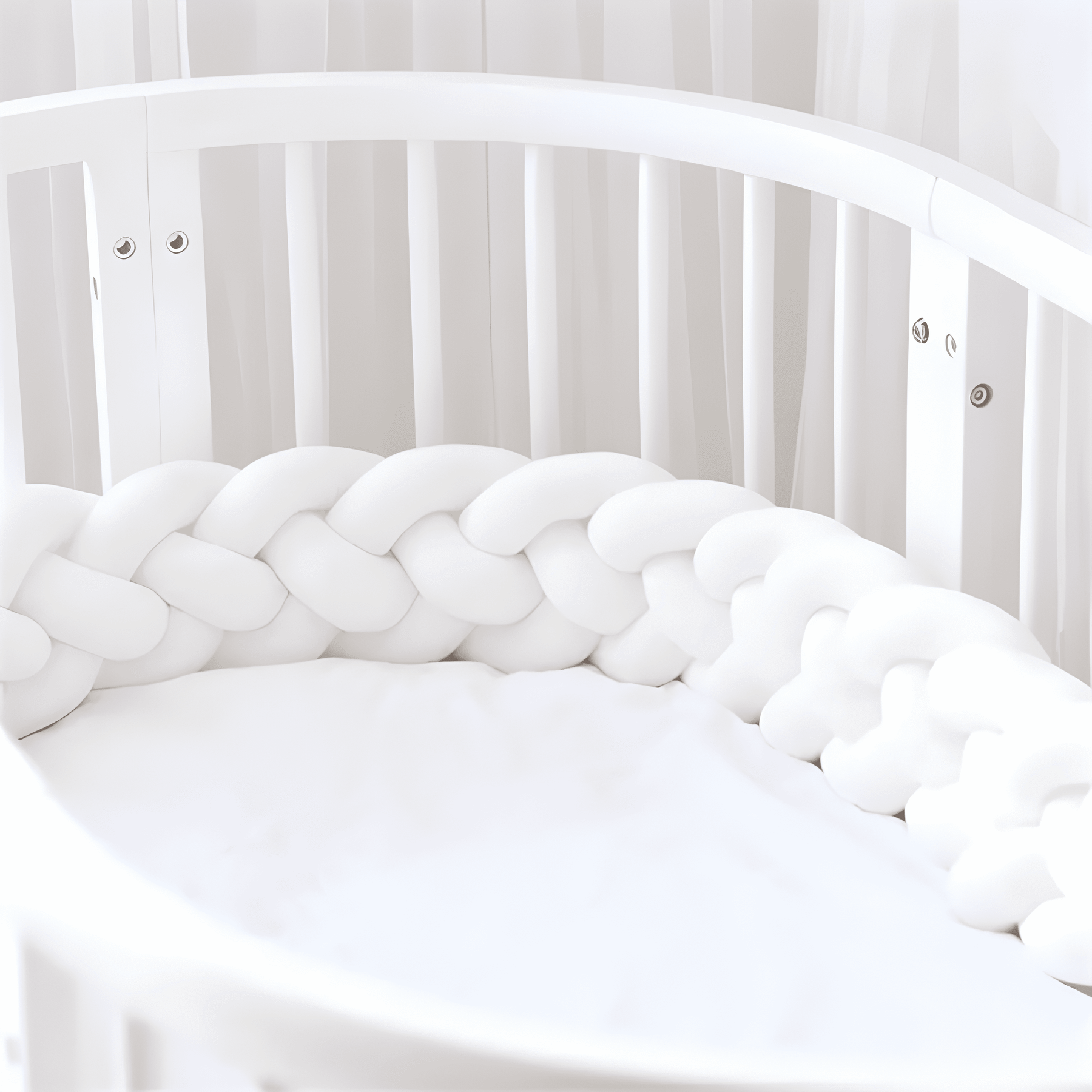 White Braided Bed Bumper | Soft Cotton Crib Safety Barrier