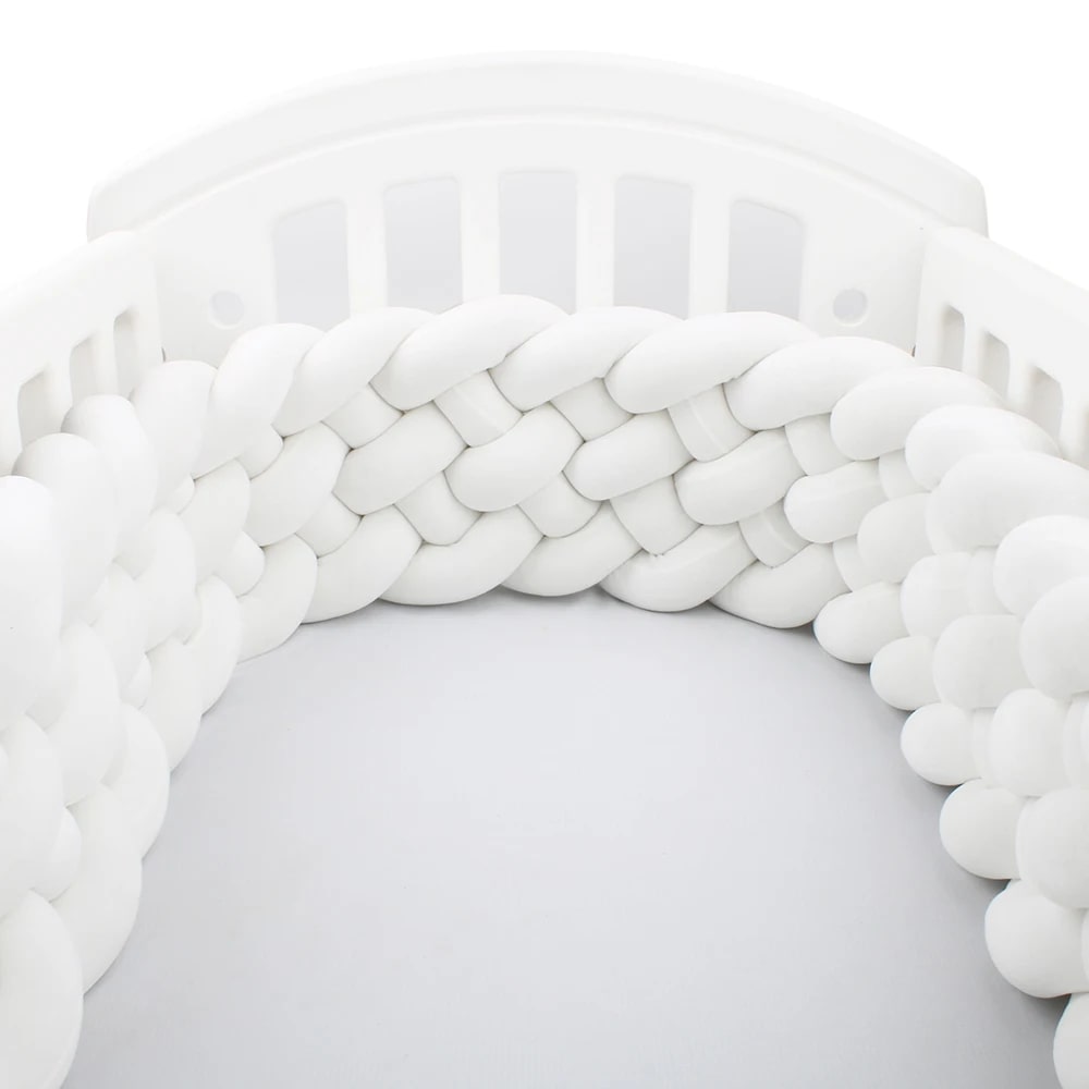 White Braided Bed Bumper | Soft Cotton Crib Safety Barrier