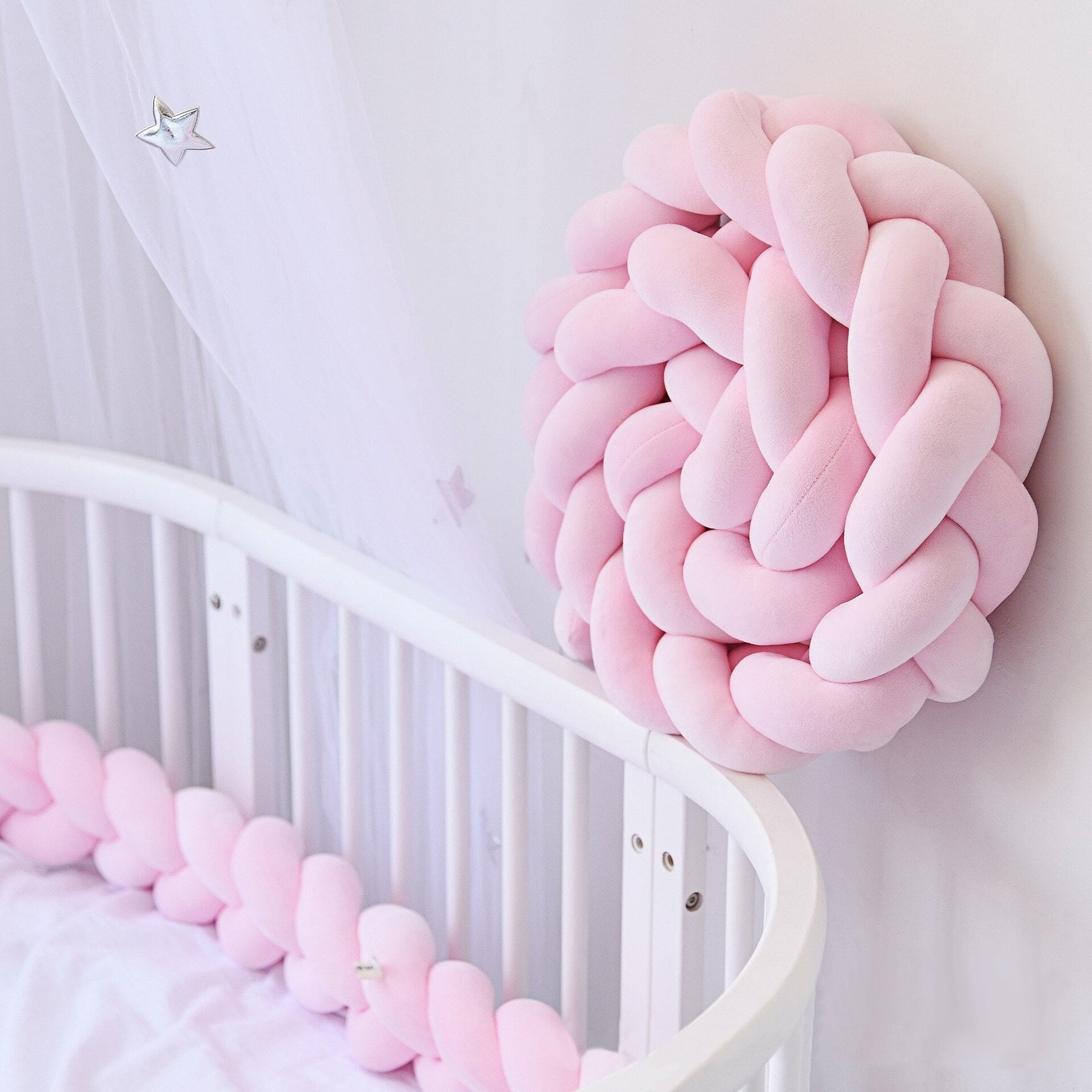 Pink Baby Bed Bumper | Soft Cotton Braided Protection